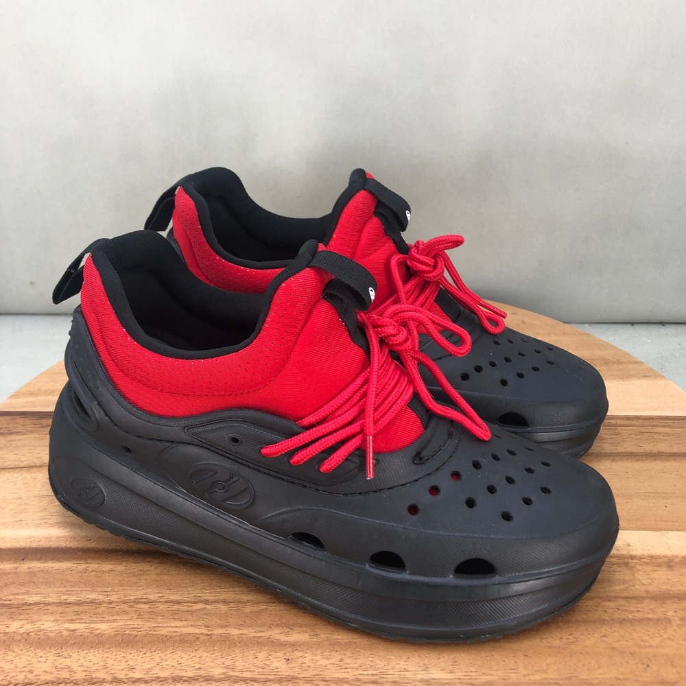 Heelys Wowza Black Red Roller Skate Shoes Boys Size 7 Waterproof